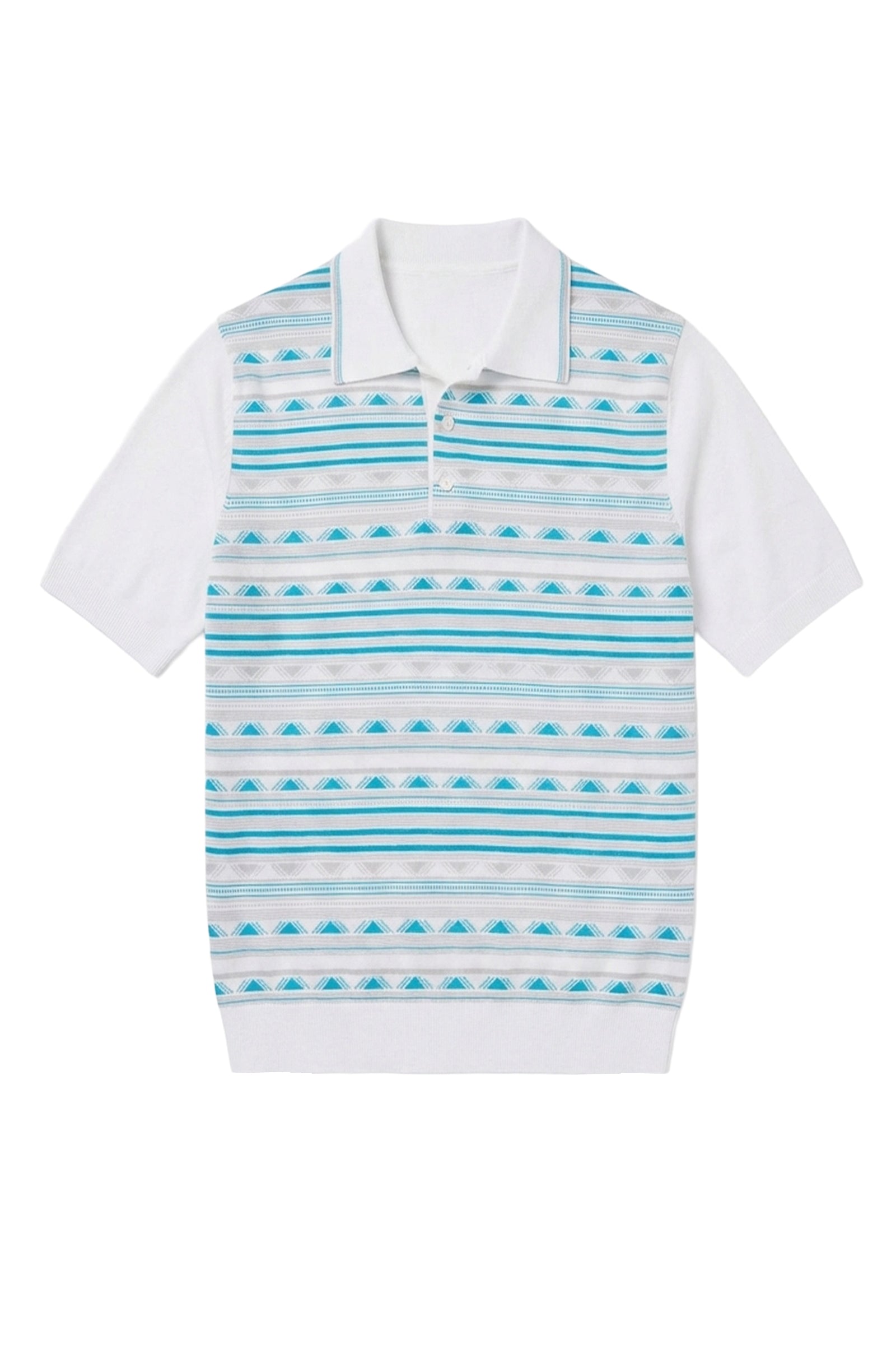 Polo à motif géométrique en soie mélangée - Blanc & Bleu