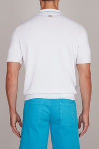 Polo à motif géométrique en soie mélangée - Blanc & Bleu