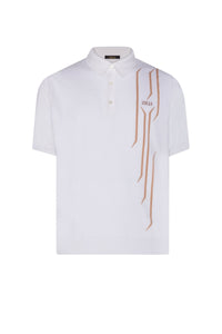 Polo à motif géométrique fine en soie - Blanc & Marron