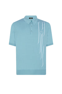 Polo à motif graphique en soie mélangée - Bleu & Blanc