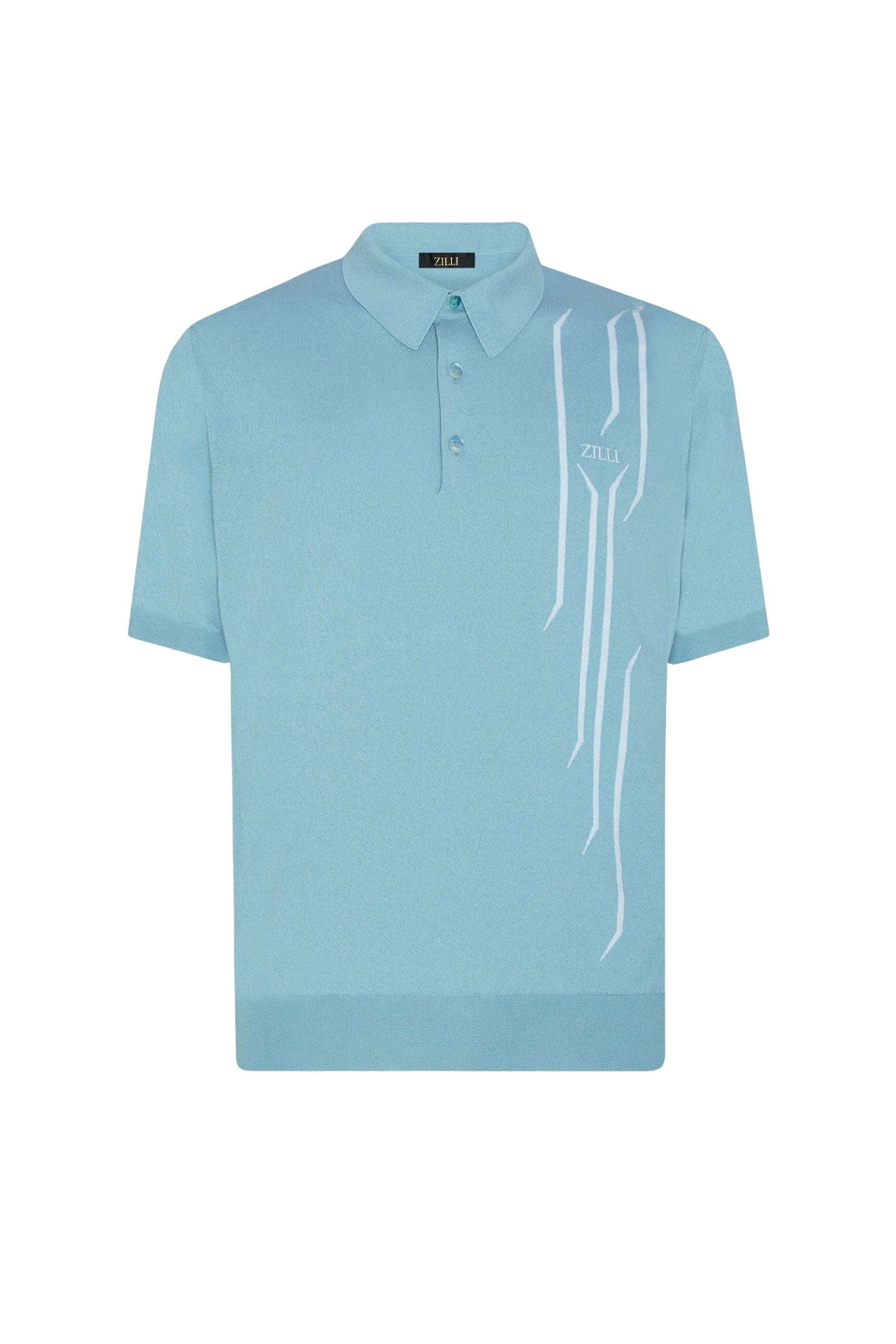 Polo à motif graphique en soie mélangée - Bleu & Blanc
