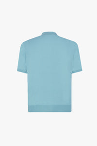 Polo à motif graphique en soie mélangée - Bleu & Blanc