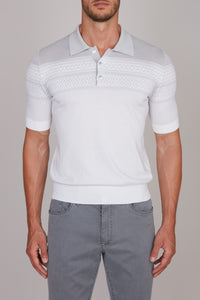 Polo à motif géométrique en soie mélangée - Blanc&Gris