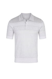 Polo à motif géométrique en soie mélangée - Blanc&Gris