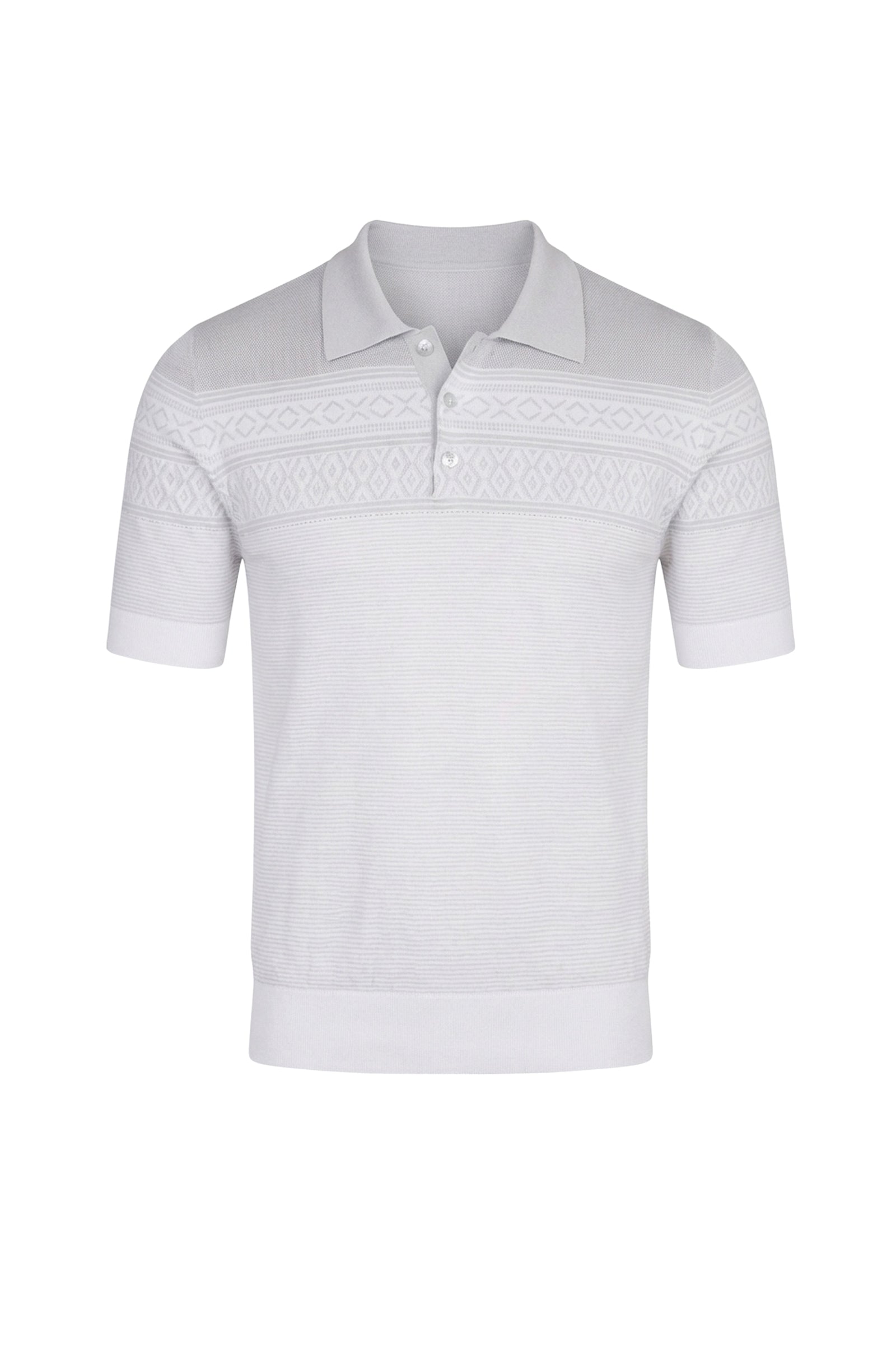Polo à motif géométrique en soie mélangée - Blanc&Gris
