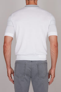 Polo à motif géométrique en soie mélangée - Blanc&Gris