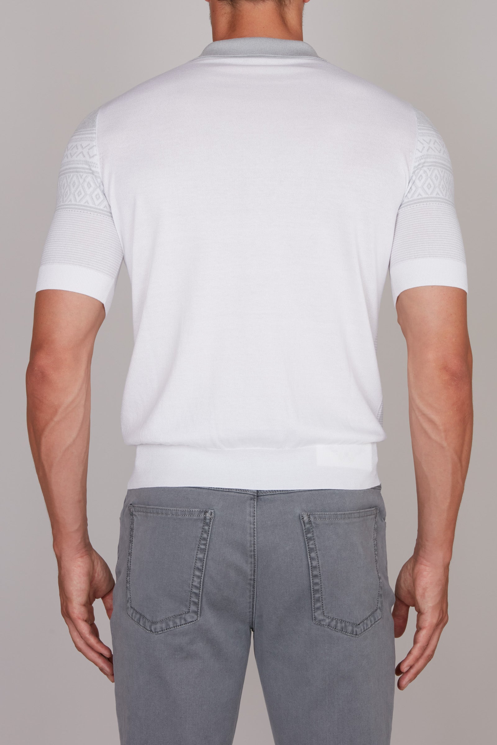 Polo à motif géométrique en soie mélangée - Blanc&Gris