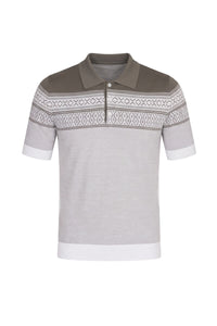 Polo à motifs jacquard et rayures en soie - Gris & Vert