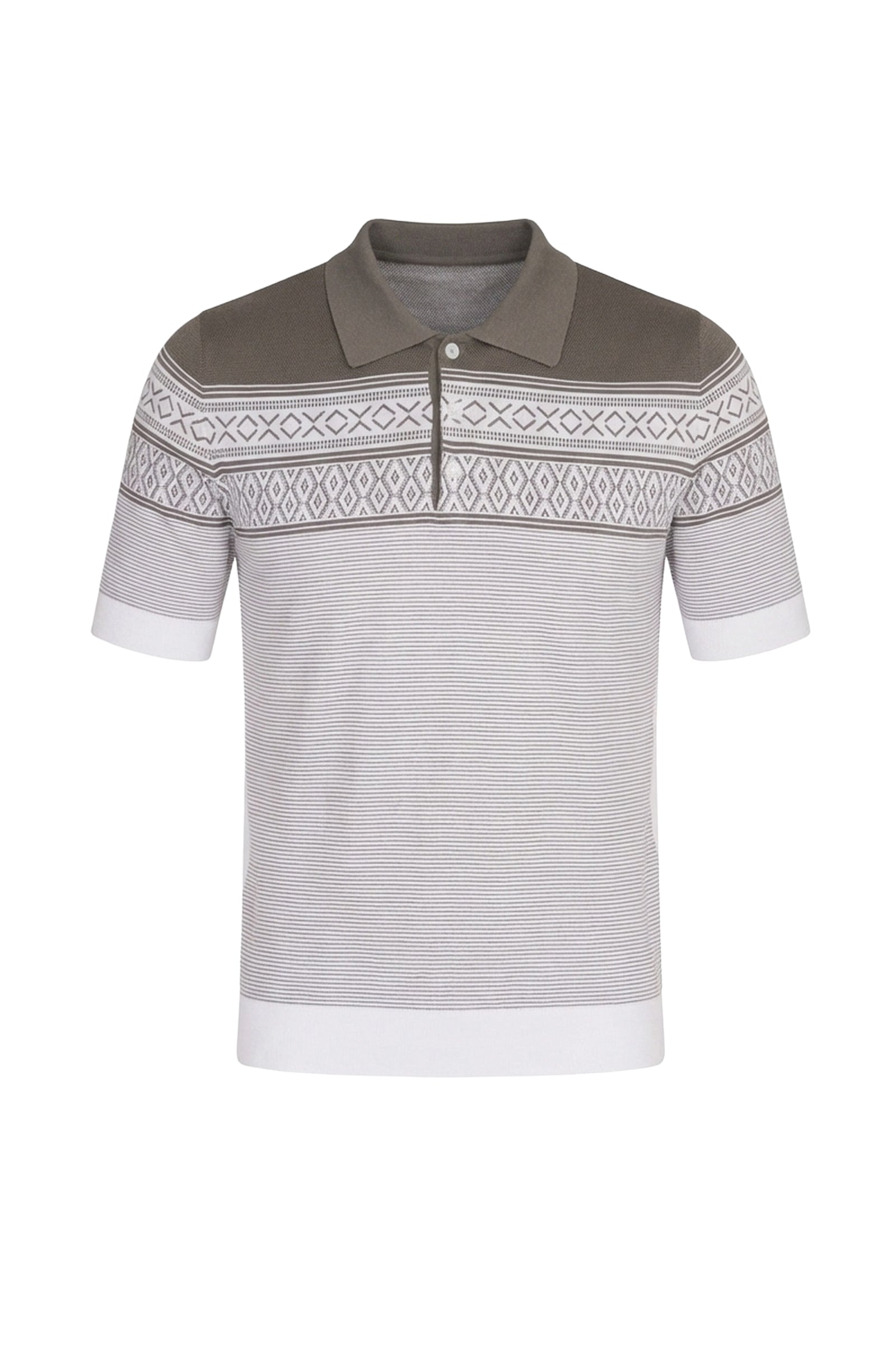 Polo à motifs jacquard et rayures en soie - Gris & Vert