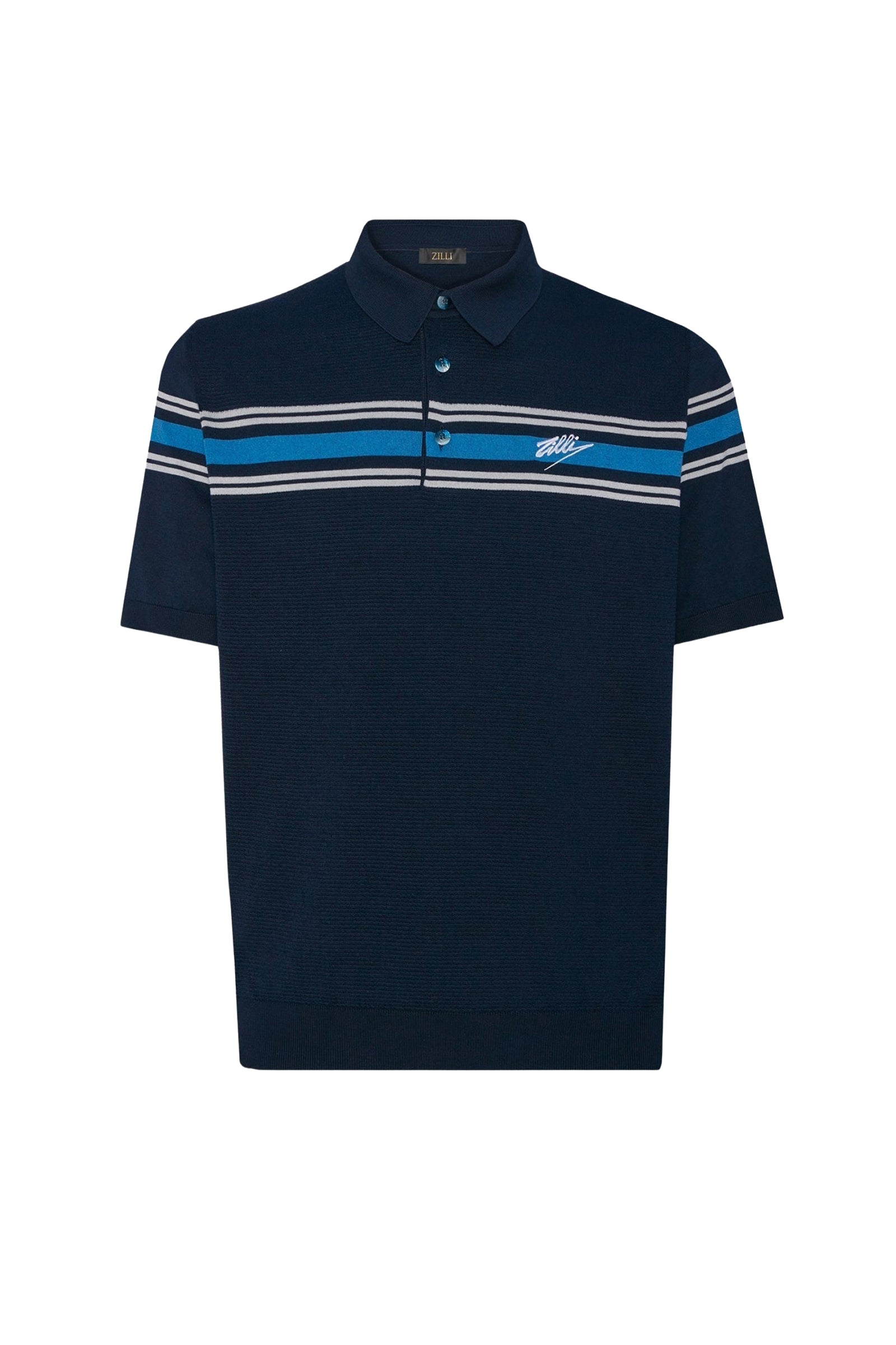 Polo à bandes texturée en soie - Bleu