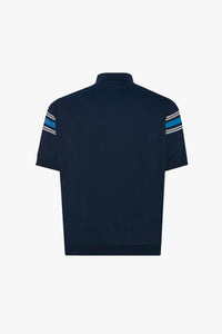 Polo à bandes texturée en soie - Bleu