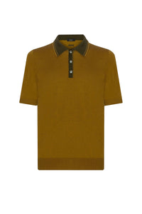 Ribbed polo shirt in silk - Brown & Green