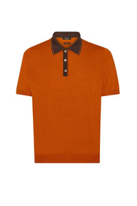 Polo à col en soie - Orange & Marron