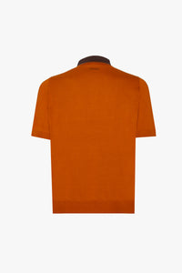 Polo à col en soie - Orange & Marron