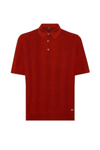 Silk polo shirt with contrasting ribbed stripes - Bordeaux