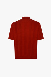 Silk polo shirt with contrasting ribbed stripes - Bordeaux