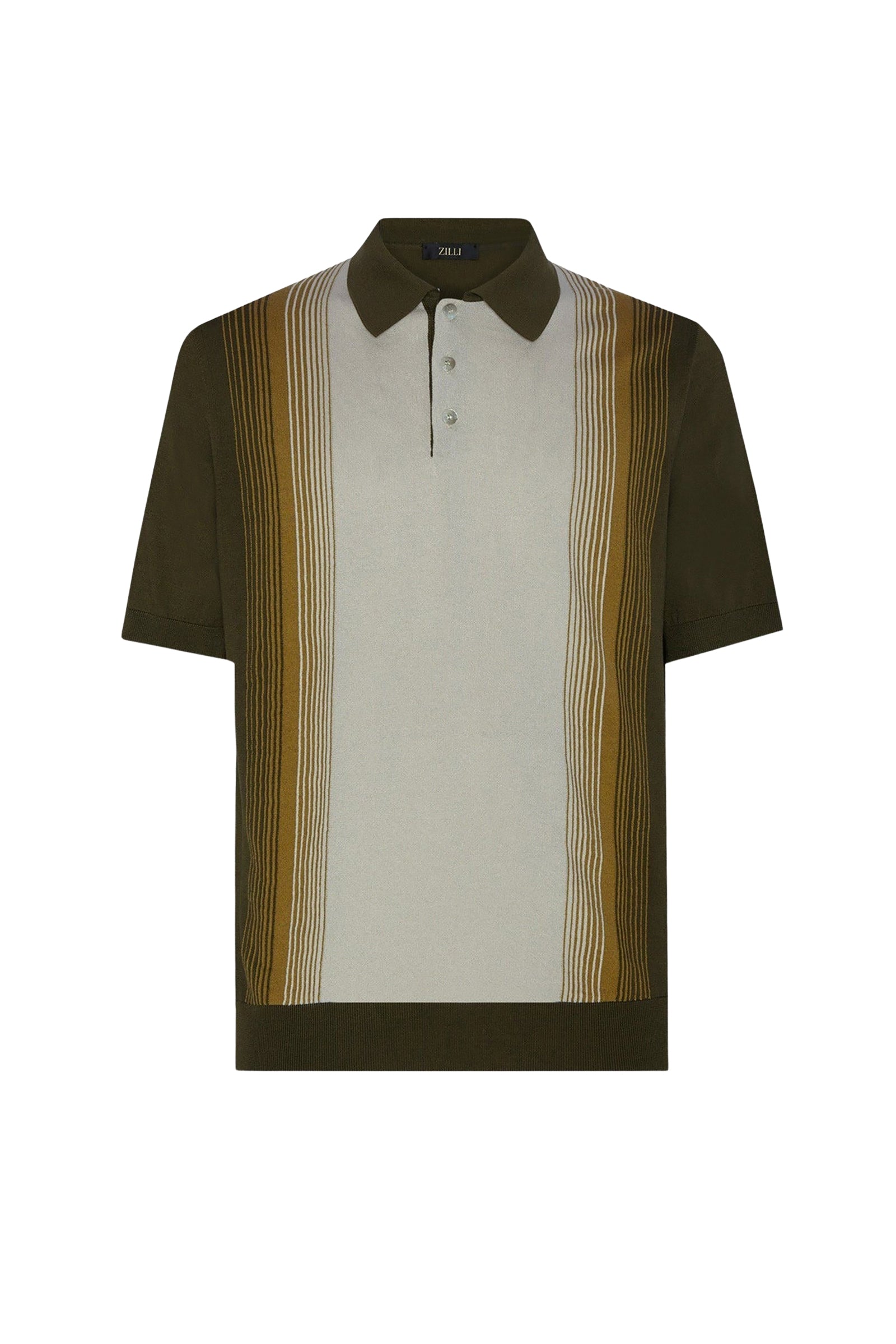 Polo à rayures verticales en soie - Vert & Beige