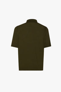 Polo à rayures verticales en soie - Vert & Beige