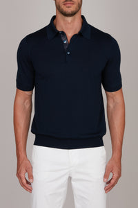 Polo à motif en soie mélangée - Bleu