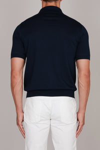 Polo à motif en soie mélangée - Bleu