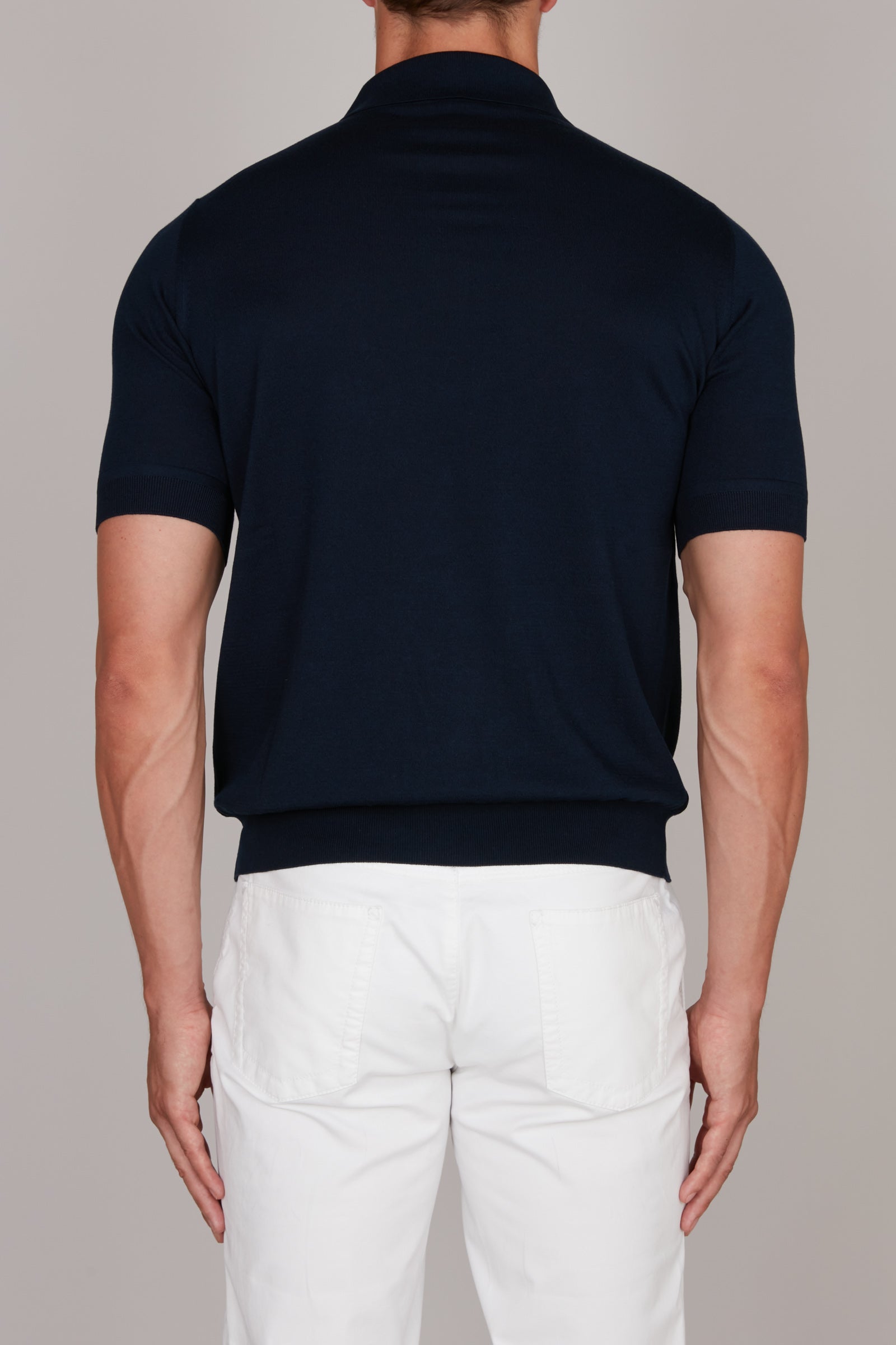 Polo à motif en soie mélangée - Bleu