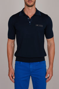 Polo boutonné en soie - Bleu