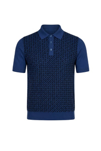 Polo à motif jacquard en soie - Bleu & Bleu foncé