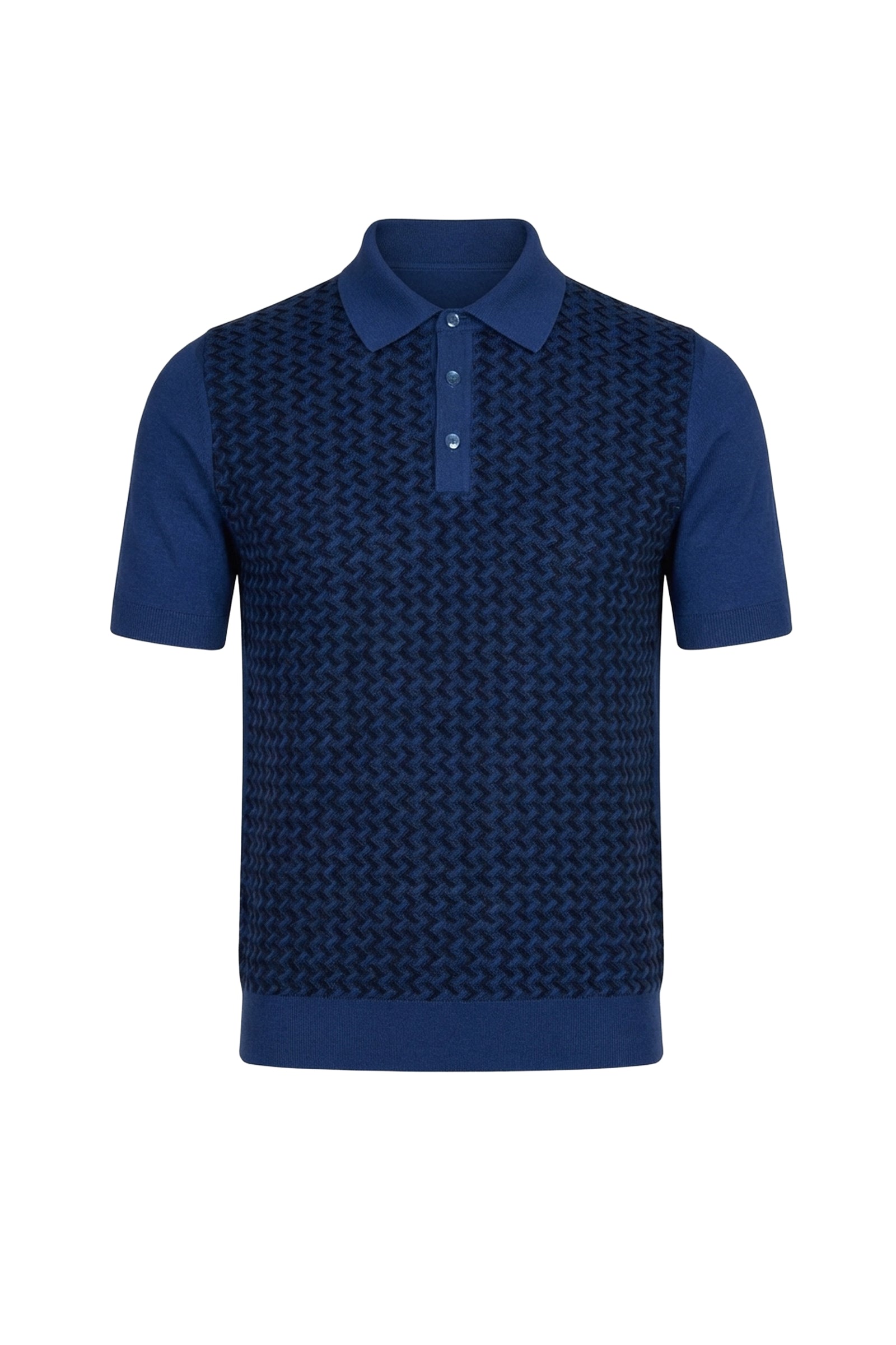 Polo à motif jacquard en soie - Bleu & Bleu foncé