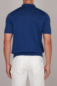Polo à motif jacquard en soie - Bleu & Bleu foncé