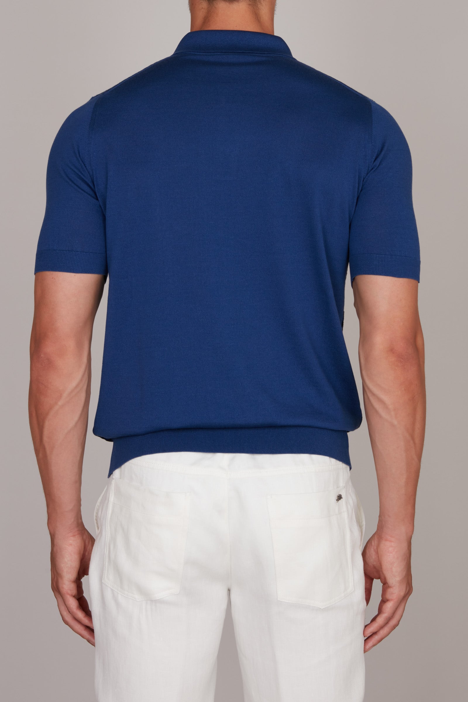 Polo à motif jacquard en soie - Bleu & Bleu foncé