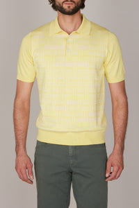 Polo à motif jacquard en soie mélangée - Jaune & Blanc