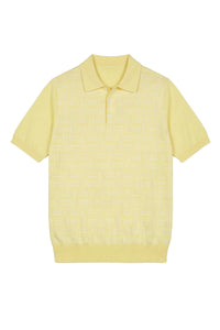 Polo à motif jacquard en soie mélangée - Jaune & Blanc