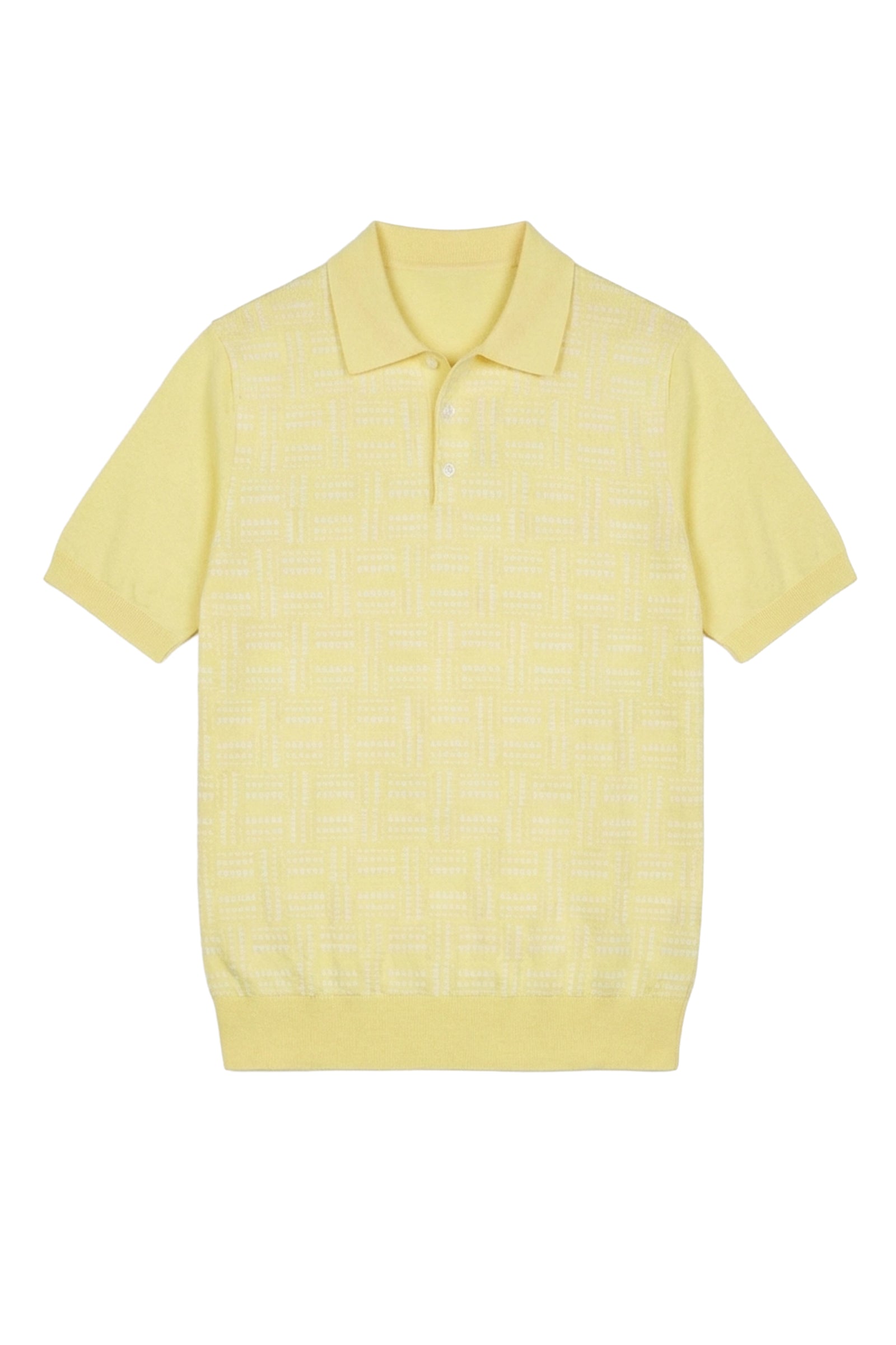 Polo à motif jacquard en soie mélangée - Jaune & Blanc
