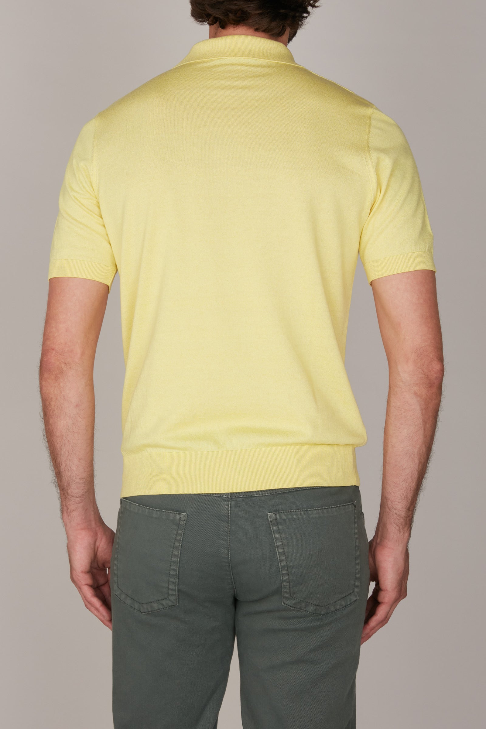 Polo à motif jacquard en soie mélangée - Jaune & Blanc