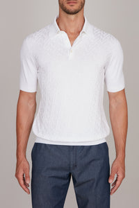 Polo à motif texturé en soie - Blanc