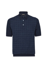 Polo à motif texturé en soie - Bleu