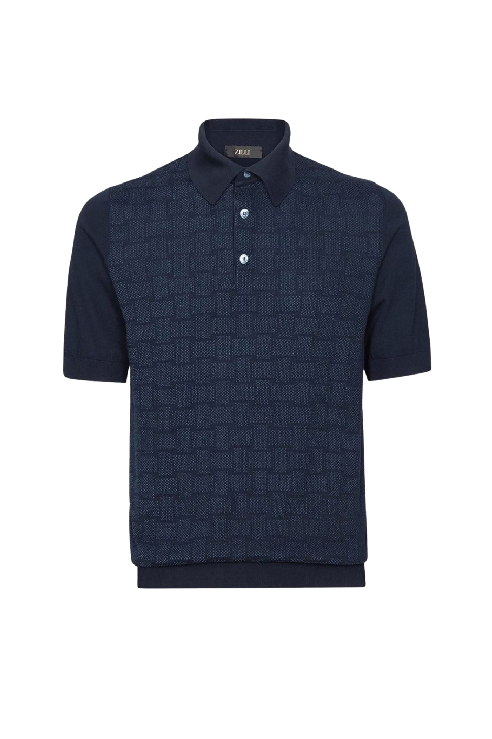 Polo à motif texturé en soie - Bleu