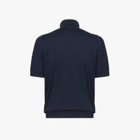 Polo à motif texturé en soie - Bleu
