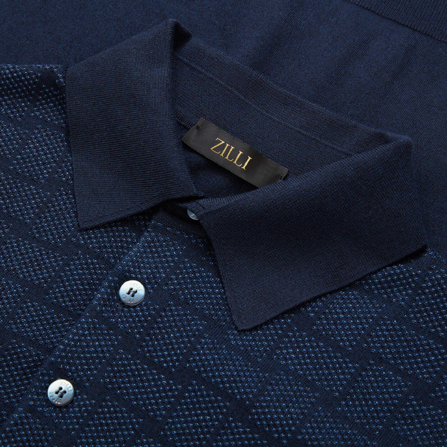 Polo à motif texturé en soie - Bleu