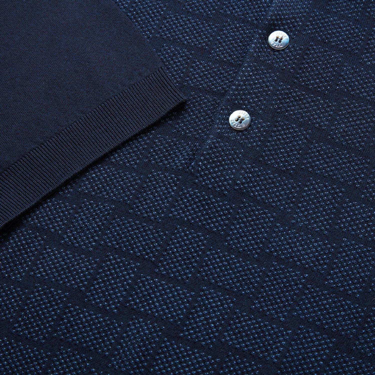 Polo à motif texturé en soie - Bleu