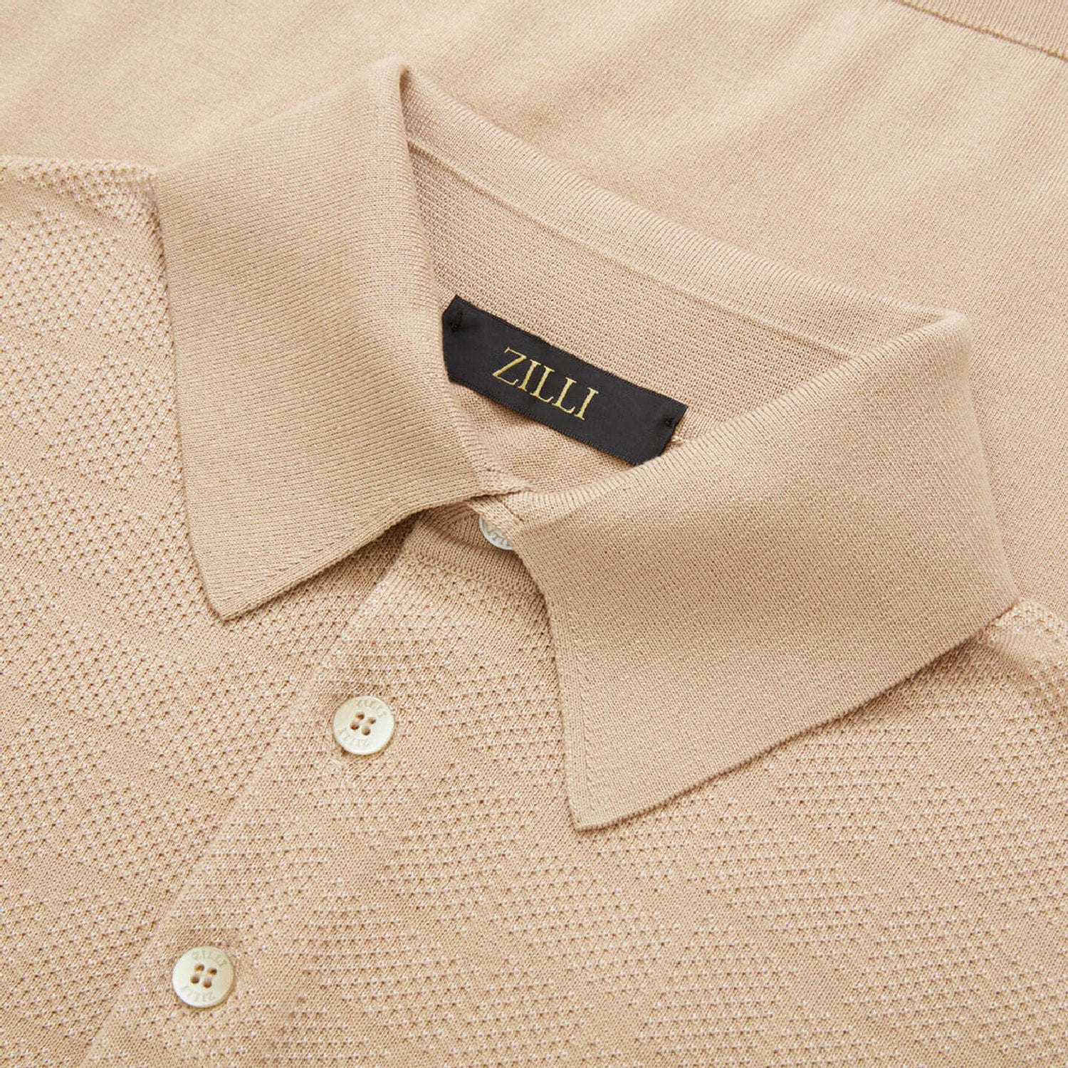 Polo à maille texturée en soie - Beige