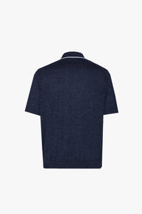 Polo à col contrastant en cachemire et soie - Dark Navy