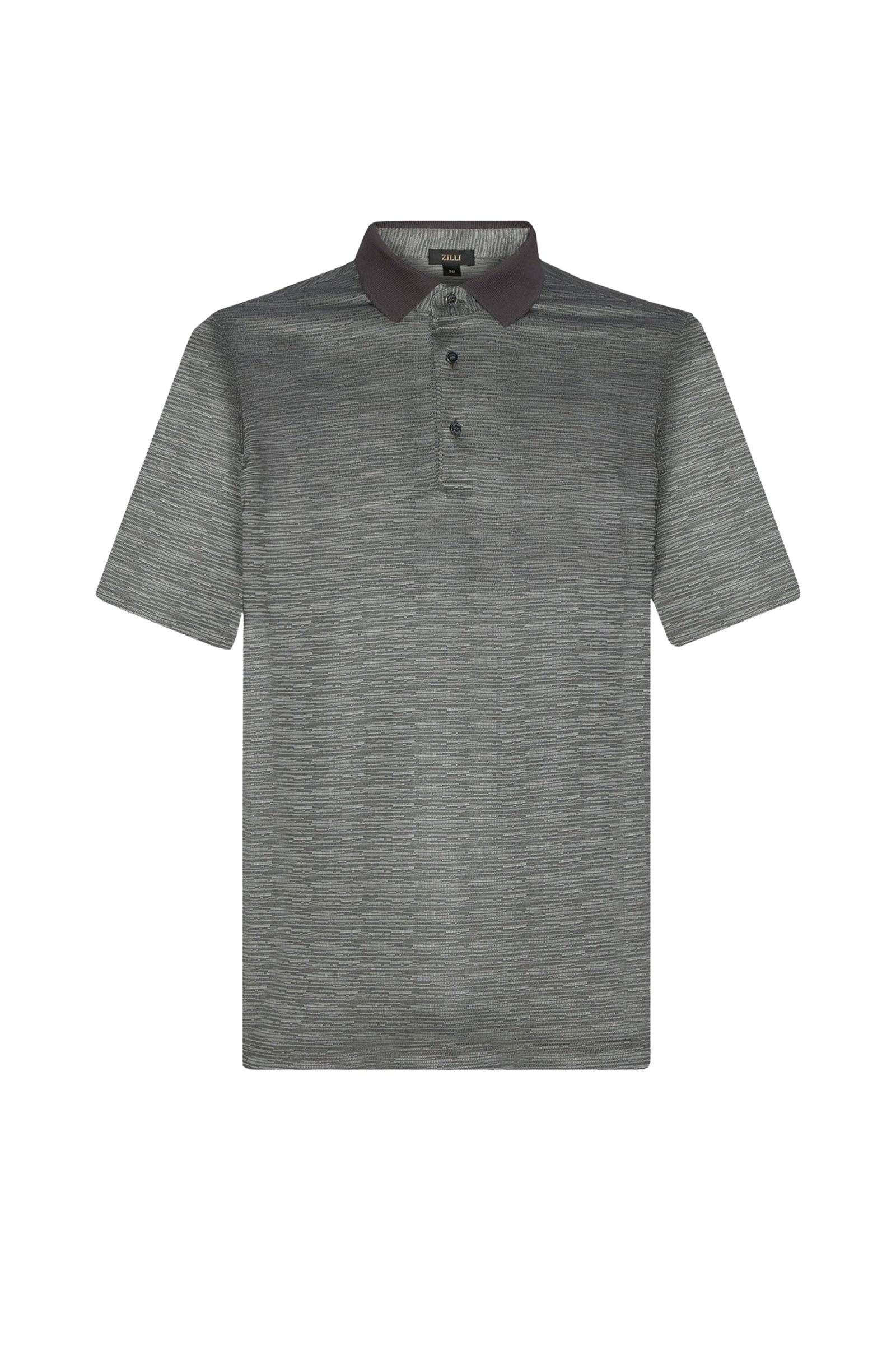 Silk textured striped polo shirt - Olive Green