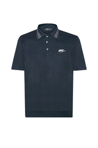 Silk striped polo shirt - Blue Dark Navy