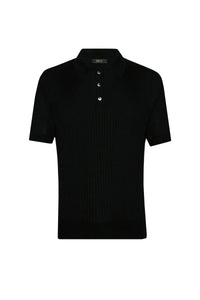Polo à maille côtelée en soie - Noir