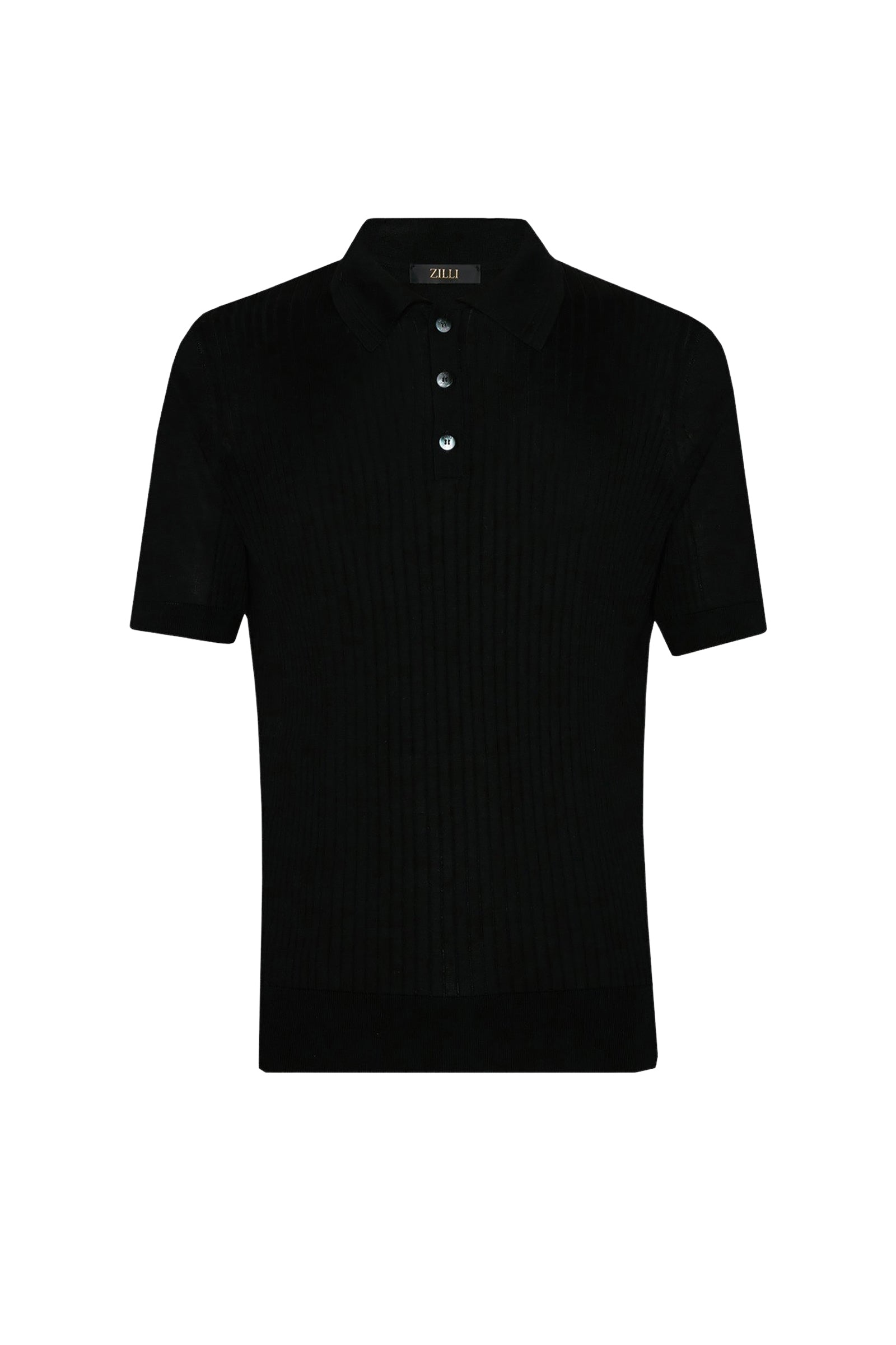Polo à maille côtelée en soie - Noir