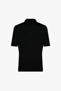 Polo à maille côtelée en soie - Noir