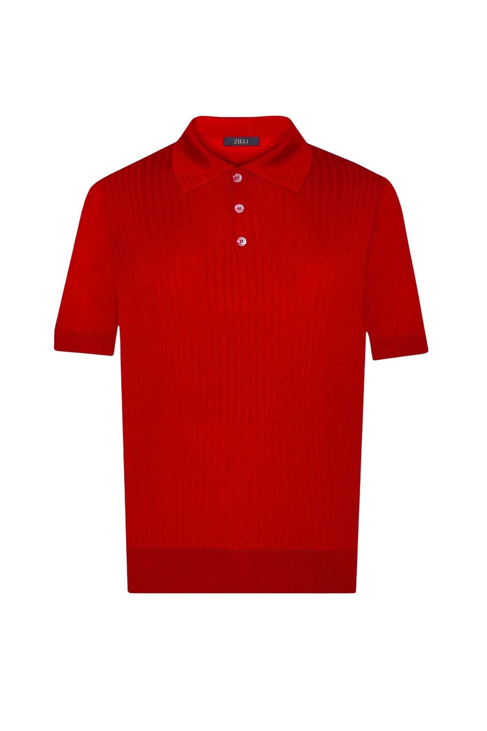 Polo à maille côtelée en soie - Rouge