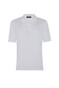 Polo à maille côtelée en soie - Blanc