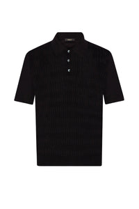 Ribbed textured polo shirt in silk - Black